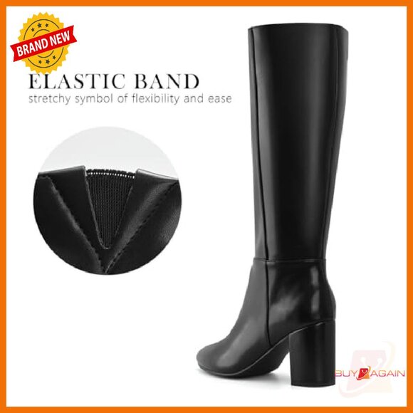 Knee High Boots Chunky Heel Pointed Toe Faux Suede Women's Size 6-10 - Picture 4 of 8